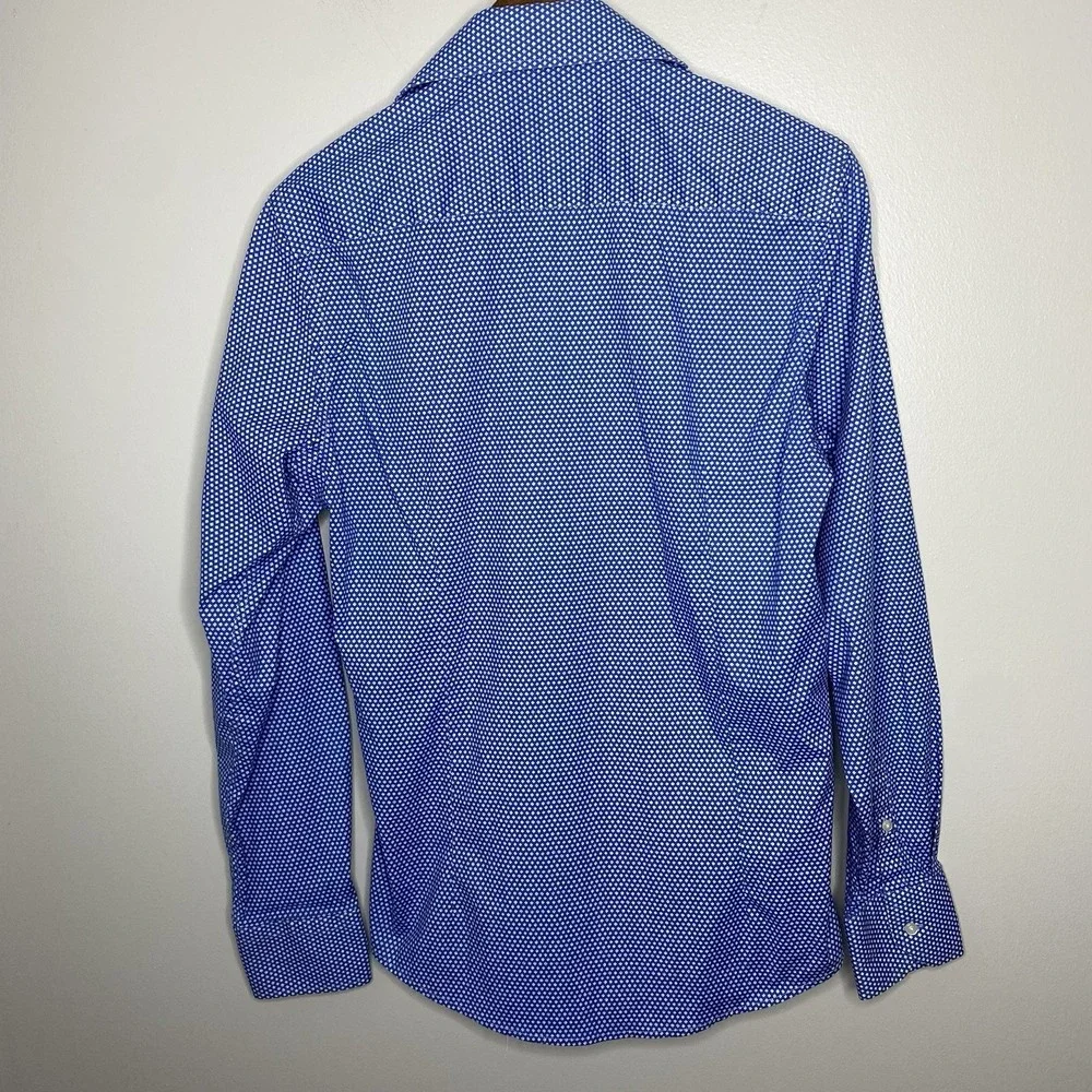 Dan John Dress Shirt Cotton Spandex Button Up Long Sleeve Size Medium Blue Italy